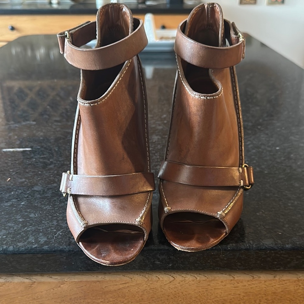 Givenchy, Brown Leather Women's Peep-Toe Ankle Boots